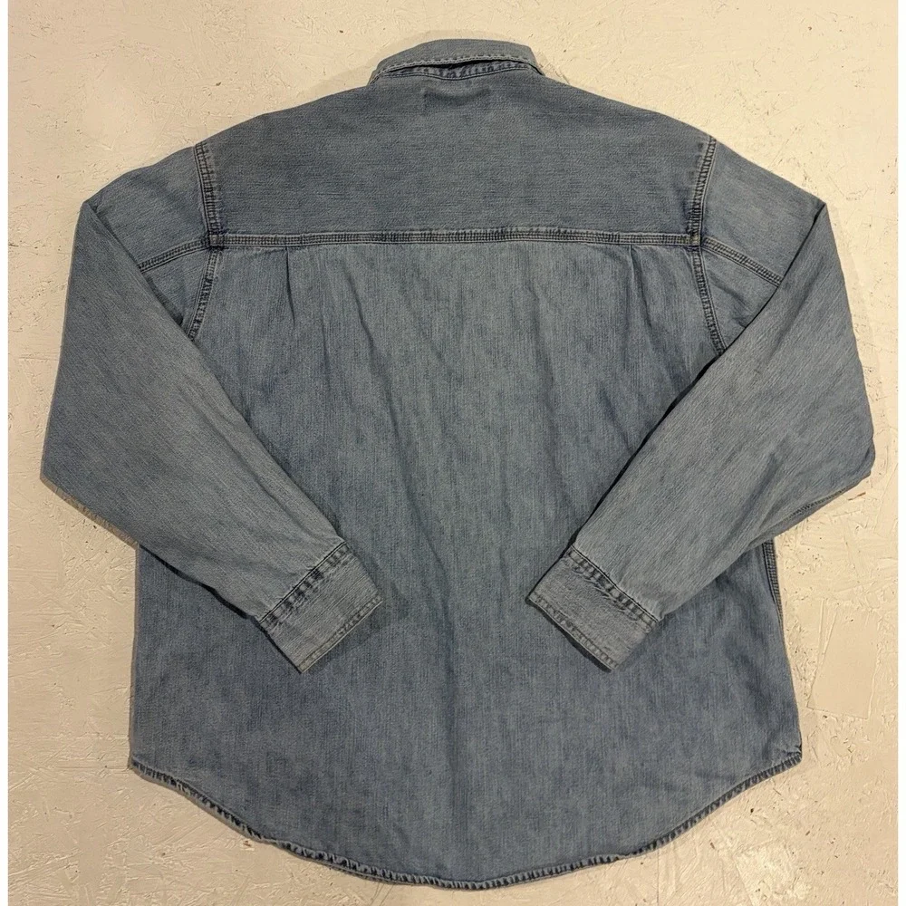 Levi Strauss Shirt Mens Large Blue Denim‎ Distressed Button up Long Sleeve